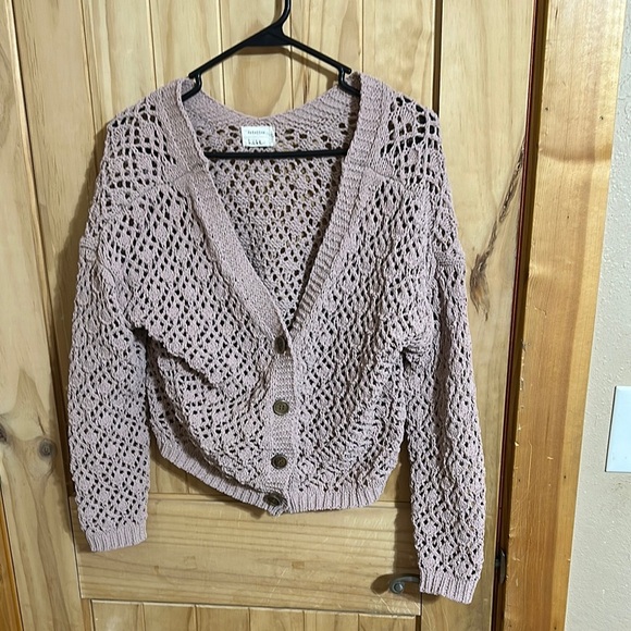 Nicole Miller Atelier Dust Rose Women's Open-Knit Cardigan Sweater - Picture 1 of 5